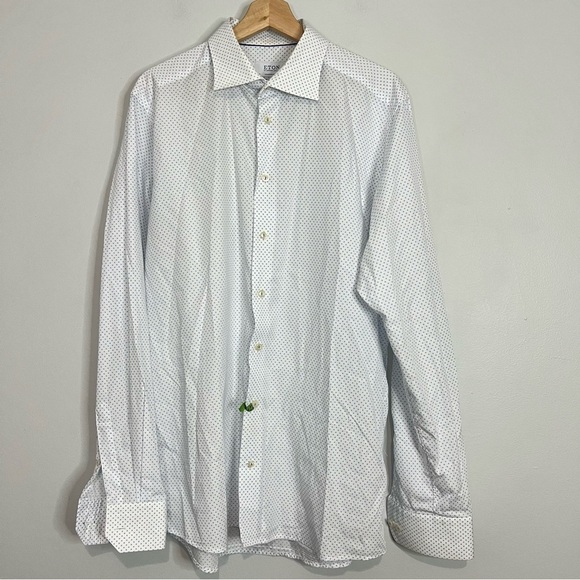 Eton White Blue Sparkle Cotton Contemporary Dress Shirt 44 - Picture 8 of 8